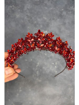 Kırmızı Umay Boncuk Işlemeli Gelin Kına Tacı