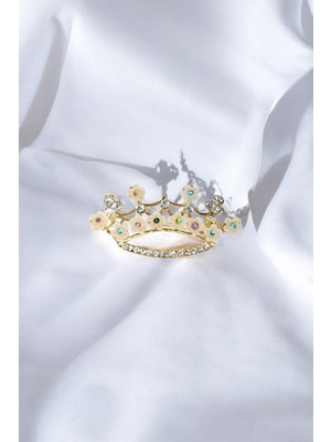 Çiçekli Taç Metal Broş