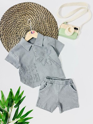 Vestfalya Love  Nakışlı Önden  Çıtçıt  Örme Kot Yazlık  Takım - Gri
