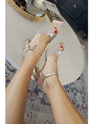 Topukla 135 6786 Kadın Taşlı 8 cm Kalın Topuklu Abiye Ayakkabı