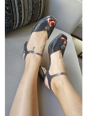 Topukla 135 6786 Kadın Taşlı 8 cm Kalın Topuklu Abiye Ayakkabı