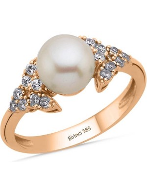 Birinci1926 14 Ayar Altın 0,2 ct Doğal İncili Pırlanta Yüzük