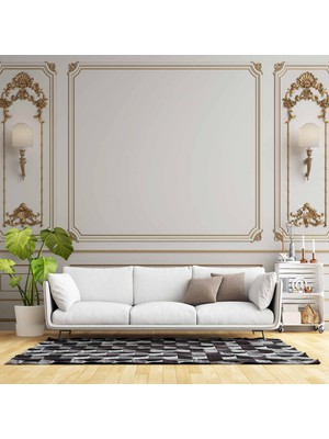 3D Beyaz Sütun Altın Motif Panel Duvar Kağıdı Baskı