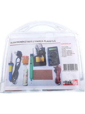 Tek-İş Elektronikçi Seti 7 Parça Lehim Pastası Kalem Havya Lehim Sehpası Pompası Multimetre Delikli Levha