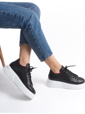 Dante Model  Deri Kadın Bağcıklı Kalın Taban Sneaker Spor Ayakkabı