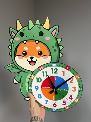 Karbonsoft Sevimli Ejderha Temalı Montessori Çocuk Odası Eğitici Duvar Saati