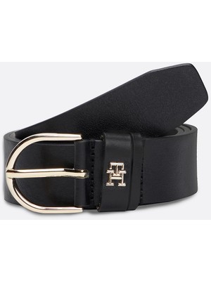 Tommy Hilfiger Th Monogram Yuvarlak Tokalı Siyah Kemer