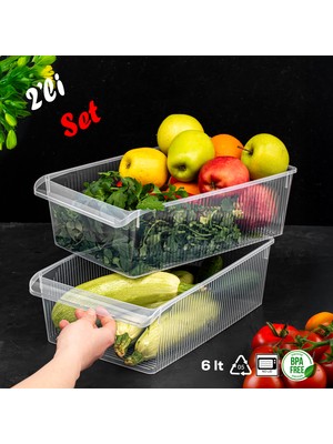 Porsima 2li 6 Litre Şeffaf Plastik Dolap İçi ve Buzdolabı Içi Düzenleyici 20 x 32 x 7 cm