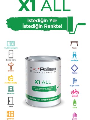 Polisan X1 All Tüm Zeminler Için Yıkanabilen Silinebilen Kokusuz Boya 0.75 Lt 4529 Yakut