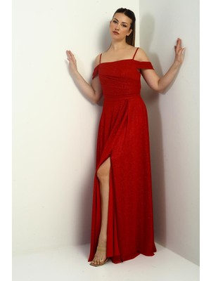 Kadın Ip Askılı Eteği Kloş Astarlı Uzun Simli Elbise