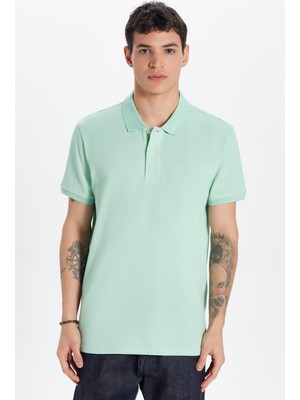 Erkek Slim Fit Dar Kesim %100 Pamuk Yeşil Polo Yaka Tişört