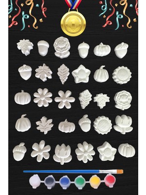 30 Adet Çiçek ve Yaprak (3d)- Beton/taş/figür/büst Boyama Seti-Çocuk Boyama Etkinliği