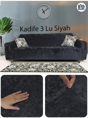 Baqdo Kadife 3 Kişilik Koltuk Örtüsü Streç Lastikli Esnek, Çekyat, Kanepe Kılıfı, Koltuk Örtüsü 1 Adet Siyah