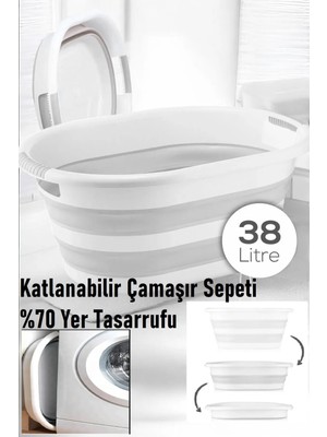 Mega Boy 38 Litre Katlanabilir Çamaşır Sepeti - Akordiyon Çamaşır Selesi ( %70 Yer Tasarrufu )
