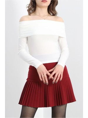 Fibula Butik Yarım Pliseli Kısa Astarsız Etek