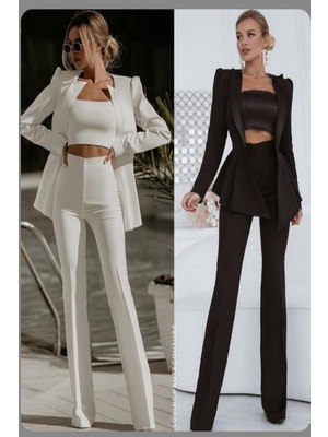 3'lü Şık Takım (Ceket ,pantolon, Crop)