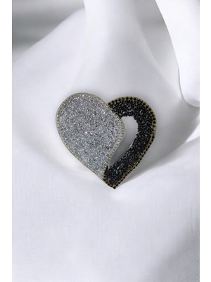 Yapıştırma Siyah Gümüş Kalp Aksesuar