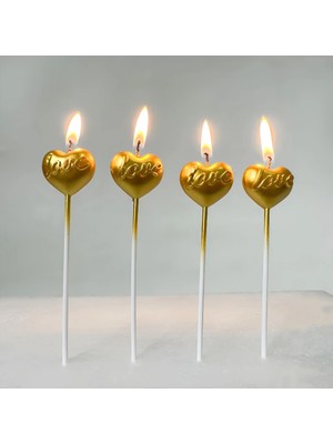 Doğum Günü Mumlar 4 Lü Çubuklu Love Kalp Mum Aşk Şekilli Mumlar