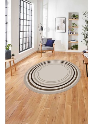 Napoli Home Çerçeveli Modern Dijital Baskılı Yıkanabilir Kaymaz Yuvarlak Salon Halısı, Çerçeveli-Y-78-Kahve,