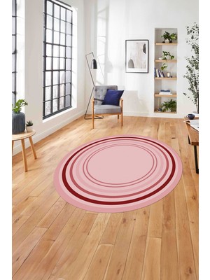 Napoli Home Çerçeveli Modern Dijital Baskılı Yıkanabilir Kaymaz Yuvarlak Salon Halısı,çerçeveli-Y-78-Kırmızı,