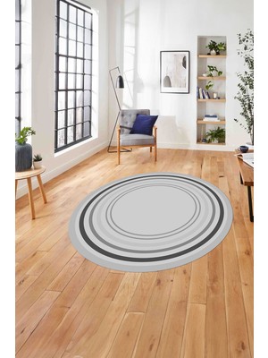 Napoli Home Çerçeveli Modern Dijital Baskılı Yıkanabilir Kaymaz Yuvarlak Salon Halısı, Çerçeveli-Y-78-Gri,