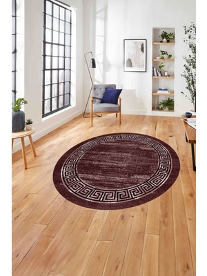 Napoli Home Çerçeveli Klasik Modern Yıkanabilir Kaymaz Yuvarlak Salon Halısı, Çerçeveli-Y-96-Bordo,