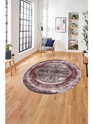 Napoli Home Çerçeveli Modern Sade Baskılı Yıkanabilir Kaymaz Yuvarlak Salon Halısı, ÇERÇEVELİ-Y-119-BORDO,
