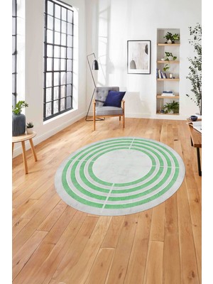 Napoli Home Çerçeveli Dikdörtgen Çizgili Yıkanabilir Kaymaz Yuvarlak Salon Halısı, ÇERÇEVELİ-Y-103-YEŞİL,
