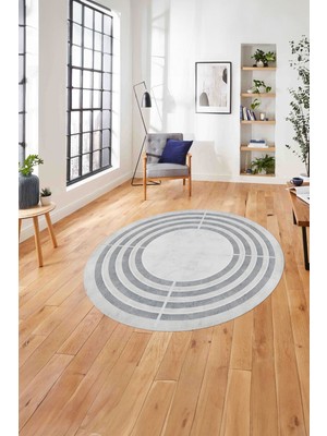 Napoli Home Çerçeveli Dikdörtgen Çizgili Yıkanabilir Kaymaz Yuvarlak Salon Halısı, ÇERÇEVELİ-Y-103-GRİ,