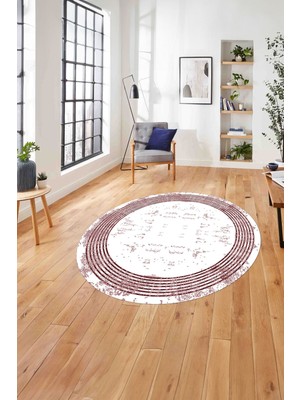 Napoli Home Çerçeveli Dijital Baskılı Yıkanabilir Kaymaz Yuvarlak Salon Halısı, Çerçeveli-Y-70-Bordo,