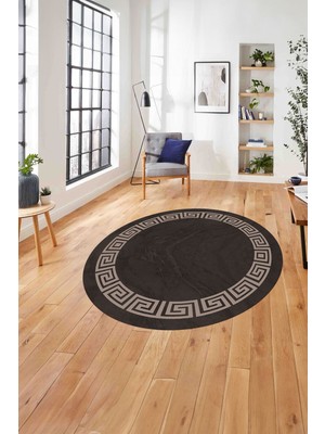 Napoli Home Çerçeveli Vektörel Çizgili Yıkanabilir Kaymaz Yuvarlak Salon Halısı, Çerçeveli-Y-94-Vizon,