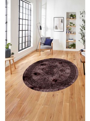 Napoli Home Çerçeveli Gül Detaylı Yıkanabilir Kaymaz Yuvarlak Salon Halısı, ÇERÇEVELİ-Y-108-BORDO,
