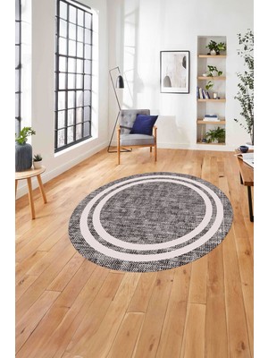 Napoli Home Çerçeveli Hasır Görünümlü Yıkanabilir Kaymaz Yuvarlak Salon Halısı, Çerçeveli-Y-69-Bordo,