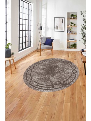 Napoli Home Çerçeveli Hitit Kesme Modelli Yıkanabilir Kaymaz Yuvarlak Salon Halısı, Çerçeveli-Y-63-Vizon,