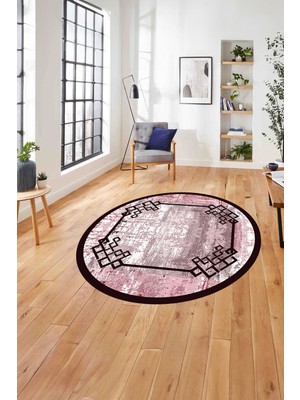 Napoli Home Çerçeveli Akrilik Desen Detaylı Yıkanabilir Kaymaz Yuvarlak Salon Halısı, ÇERÇEVELİ-Y-126-BORDO,