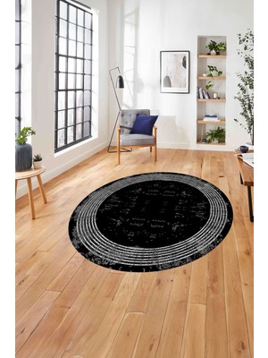Napoli Home Çerçeveli Dijital Baskılı Yıkanabilir Kaymaz Yuvarlak Salon Halısı, Çerçeveli-Y-70-Siyah,
