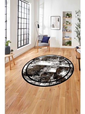 Napoli Home Çerçeveli Modern Dijital Baskılı Yıkanabilir Kaymaz Yuvarlak Salon Halısı, Çerçeveli-Y-77-Kahve,