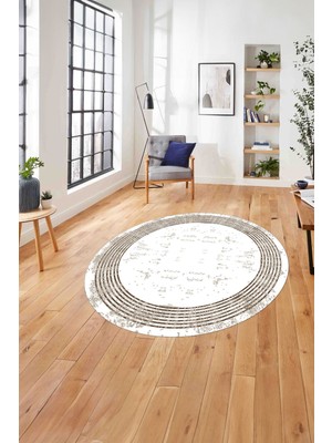 Napoli Home Çerçeveli Dijital Baskılı Yıkanabilir Kaymaz Yuvarlak Salon Halısı, Çerçeveli-Y-70-Kahve,