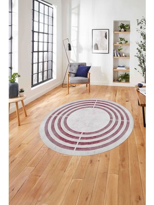 Napoli Home Çerçeveli Dikdörtgen Çizgili Yıkanabilir Kaymaz Yuvarlak Salon Halısı, ÇERÇEVELİ-Y-103-BORDO,