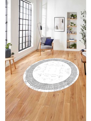 Napoli Home Çerçeveli Dijital Baskılı Yıkanabilir Kaymaz Yuvarlak Salon Halısı, Çerçeveli-Y-70-Gri,