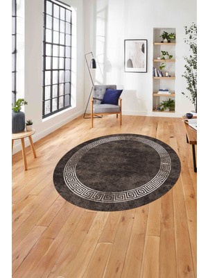 Napoli Home Çerçeveli Modern Baskılı Yıkanabilir Kaymaz Yuvarlak Salon Halısı, Çerçeveli-Y-99-Vizon,