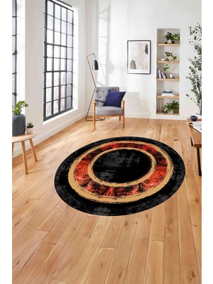 Napoli Home Çerçeveli Klasik Modern Baskılı Yıkanabilir Kaymaz Yuvarlak Salon HALISI,ÇERÇEVELİ-Y-130-KIRMIZI,
