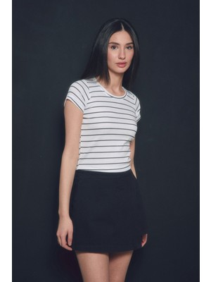 Gabardin Yandan Fermuarlı Şort Etek