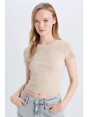 DeFacto Fitted Fitilli Kaşkorse Basic Düz Kısa Kollu Tişört E0287AX25SM