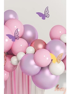 60 Lı Pembe Mor Kelebek  Parti ve Pasta Süsü Doğum Günü Parti Seti Süsü