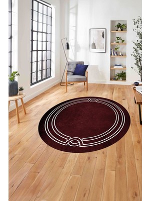 Napoli Home Çerçeveli Hitit Model Yıkanabilir Kaymaz Yuvarlak Salon Halısı, Çerçeveli-Y-71-Bordo,