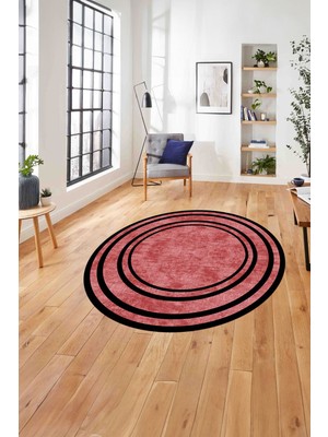 Napoli Home Çerçeveli Sade Düz Desenli Yıkanabilir Kaymaz Yuvarlak Salon Halısı, Çerçeveli-Y-59-Kırmızı,