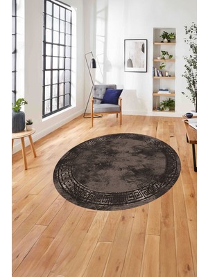 Napoli Home Çerçeveli Sade Modern Baskılı Yıkanabilir Kaymaz Yuvarlak Salon Halısı, ÇERÇEVELİ-Y-104-VİZON,
