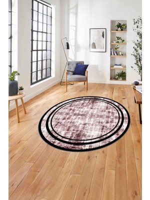 Napoli Home Çerçeveli Sade Modern Baskılı Yıkanabilir Kaymaz Yuvarlak Salon Halısı, Çerçeveli-Y-80-Bordo,