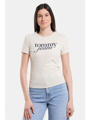 Kadın Tjw Yazı Logo T-Shirt - Krem